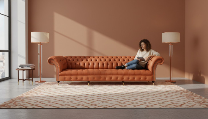 Chesterfield Brown Couch Designer Seating Sofas Living Room Upholstery Furniture
