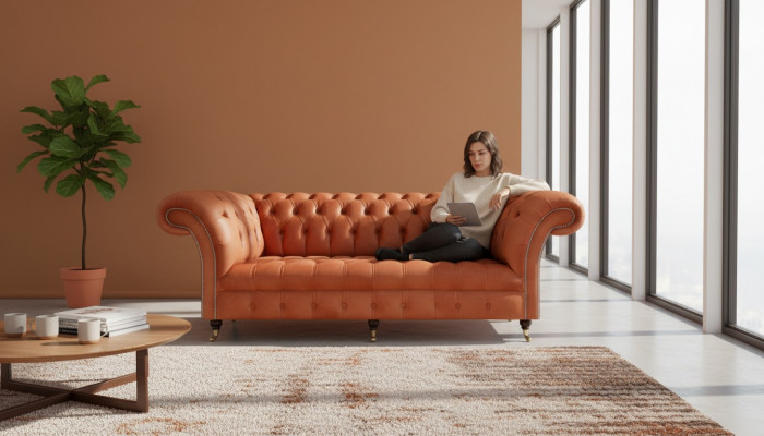 Brown Chesterfield Sofa Modern 3-Seater Luxury Seating Furniture