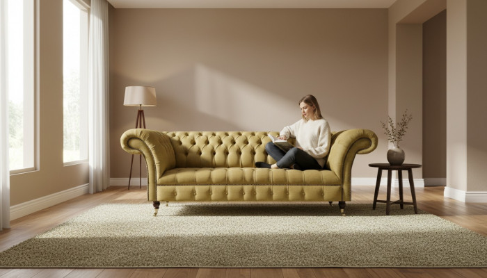 Chesterfield Yellow Sofa Living Room Three-Seater Luxurious Noble Furniture