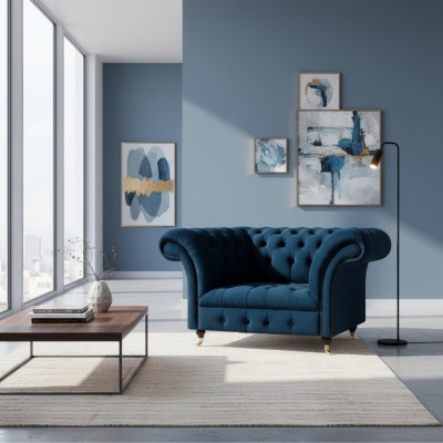 Dark blue Chesterfield single-seater living room upholstered designer armchair