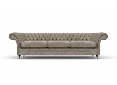 Light gray Chesterfield upholstered designer three-seater sofa