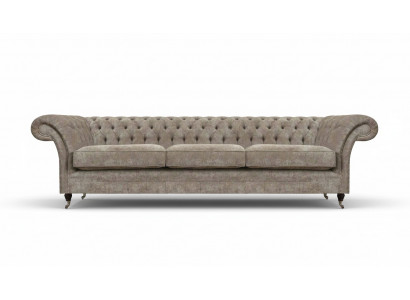 Light gray Chesterfield upholstered designer three-seater sofa