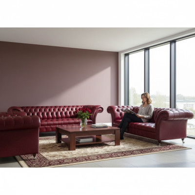 Dark red Chesterfield leather suite designer leather sofas couches