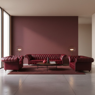 Dark red Chesterfield leather suite designer leather sofas couches