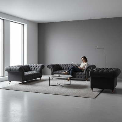 Black Chesterfield textile suite upholstered furniture sets