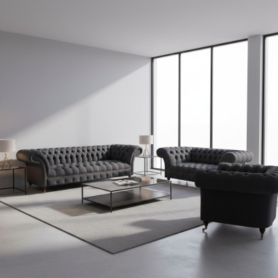 Black Chesterfield textile suite upholstered furniture sets