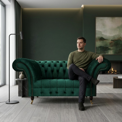 Green Chesterfield Upholstered Sofa Designer Two-Seater Noble Textile Furniture