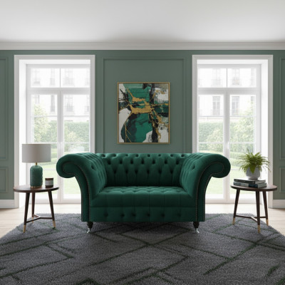 Green Chesterfield Upholstered Sofa Designer Two-Seater Noble Textile Furniture