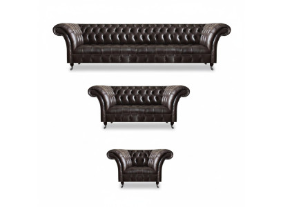 Luxury Brown Chesterfield Furniture Leather Suite Four-Seater Armchair Two-Seater