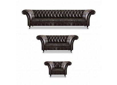 Luxury Brown Chesterfield Furniture Leather Suite Four-Seater Armchair Two-Seater