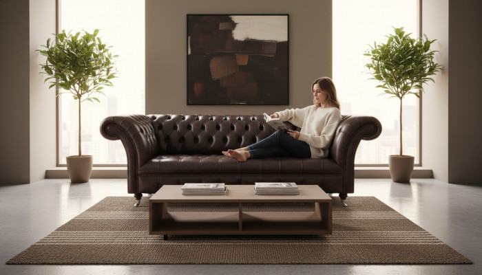 Chesterfield Leather Furniture Luxurious Three-Seater Living Room Elegant Couches