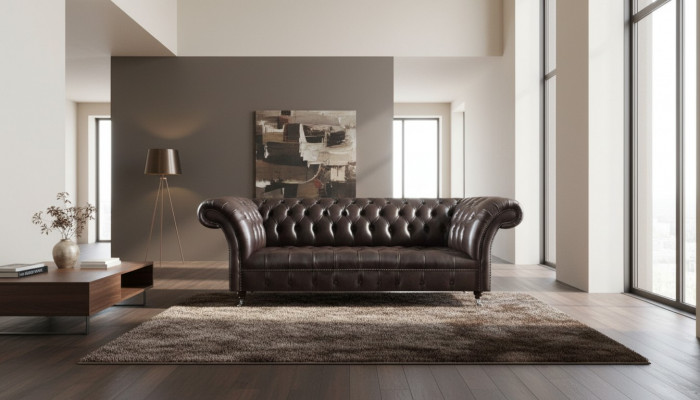Chesterfield Leather Furniture Luxurious Three-Seater Living Room Elegant Couches