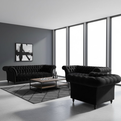 Black textile sofas designer living room luxury seating furniture 3-piece set