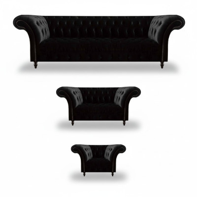 Black textile sofas designer living room luxury seating furniture 3-piece set