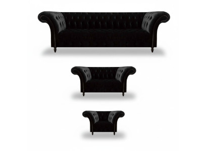 Black textile sofas designer living room luxury seating furniture 3-piece set