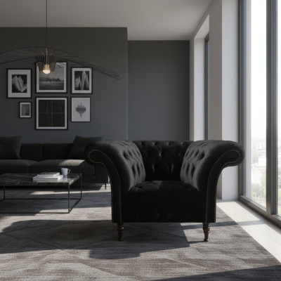 Chesterfield Black Armchair Upholstered Furniture Living Room Single Seater New