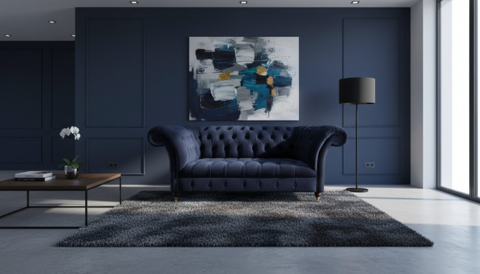 Dark blue upholstered Chesterfield sofa living room fabric sofa modern furniture