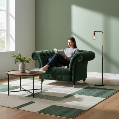 Chesterfield Green Armchair Textile Armchair Fabric Seat Living Room Furniture