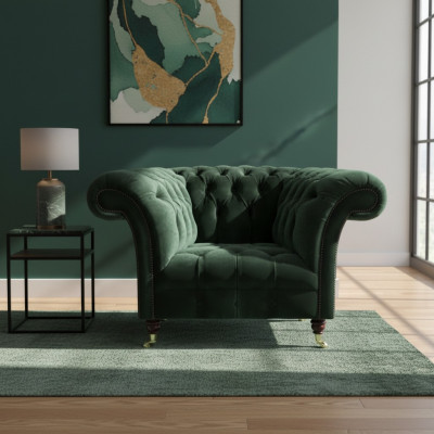 Chesterfield Green Armchair Textile Armchair Fabric Seat Living Room Furniture