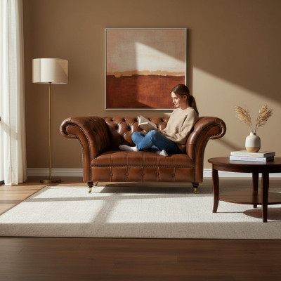 Chesterfield leather couch brown sofa living room designer leather furniture