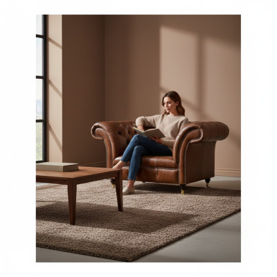 Chesterfield brown leather armchair living room faux leather single-seat furniture