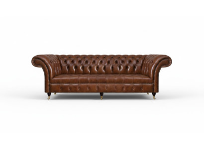 Brown Chesterfield Leather Couch Elegant Sofas 3-Seater Living Room Furniture