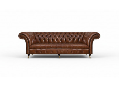 Brown Chesterfield Leather Couch Elegant Sofas 3-Seater Living Room Furniture