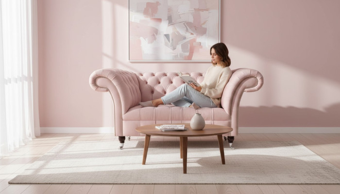 Chesterfield Pink Two-Seater Living Room Luxurious Upholstered Furniture Couch
