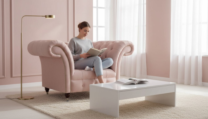 Chesterfield Pink Armchair Living Room Designer Textile Armchair 1-Seater