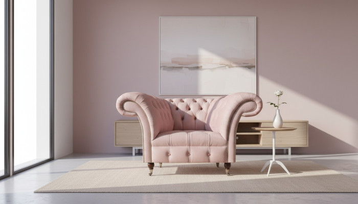 Chesterfield Pink Armchair Living Room Designer Textile Armchair 1-Seater