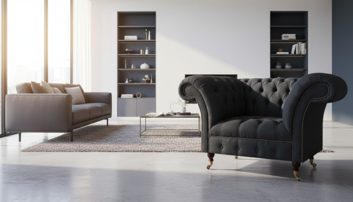 Living room Chesterfield black single-seater fabric armchair elegant armchair