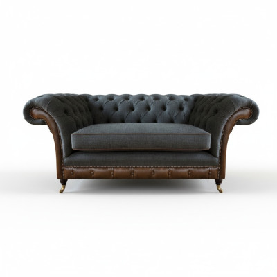 Brown-Grey Chesterfield Single Seater Living Room Armchair Textile Furniture
