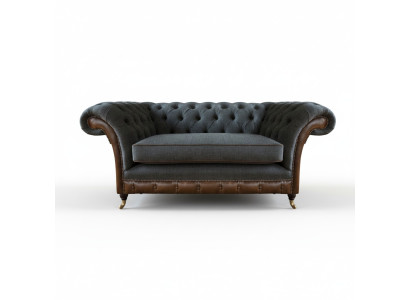 Brown-Grey Chesterfield Single Seater Living Room Armchair Textile Furniture