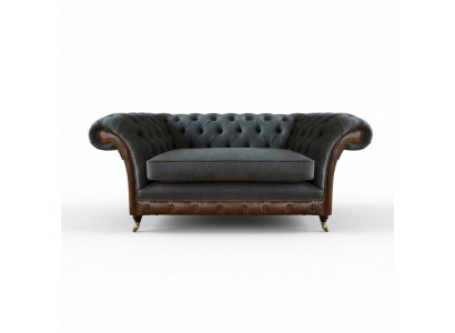 Brown-Grey Chesterfield Single Seater Living Room Armchair Textile Furniture
