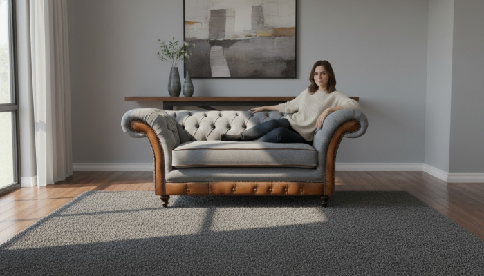 Luxurious Chesterfield Light Gray 2-Seater Upholstered Designer Furniture