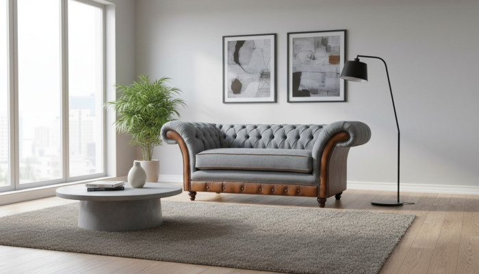 Luxurious Chesterfield Light Gray 2-Seater Upholstered Designer Furniture