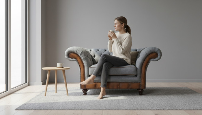 Chesterfield light grey armchair designer fabric armchair textile furniture