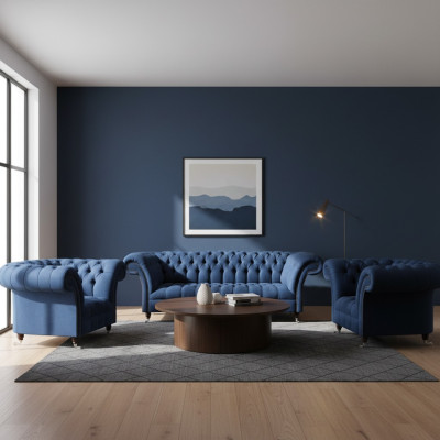 Luxurious Chesterfield Suite Modern Three-Seater 2x Upholstered Armchair