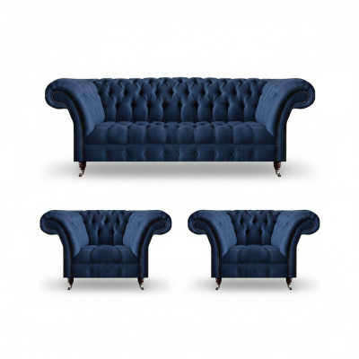Luxurious Chesterfield Suite Modern Three-Seater 2x Upholstered Armchair