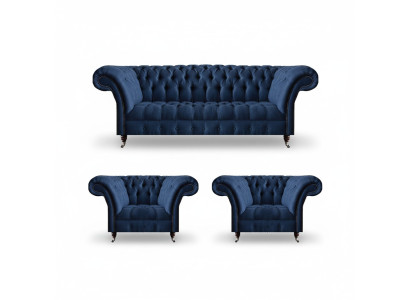 Luxurious Chesterfield Suite Modern Three-Seater 2x Upholstered Armchair