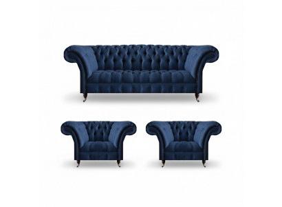 Luxurious Chesterfield Suite Modern Three-Seater 2x Upholstered Armchair