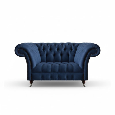Elegant Chesterfield Two-Seater Blue Fabric Sofa Living Room Couches