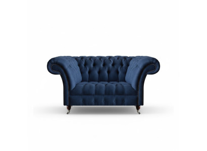 Elegant Chesterfield Two-Seater Blue Fabric Sofa Living Room Couches