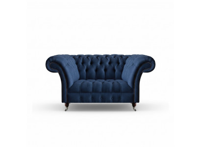 Elegant Chesterfield Two-Seater Blue Fabric Sofa Living Room Couches