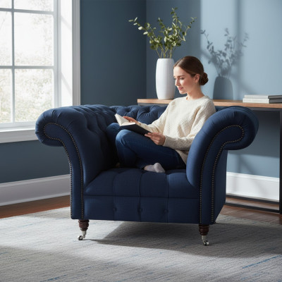 Blue Chesterfield Armchair Living Room 1-Seater Noble Luxury Seating Furniture