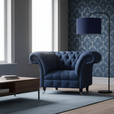 Blue Chesterfield Armchair Living Room 1-Seater Noble Luxury Seating Furniture