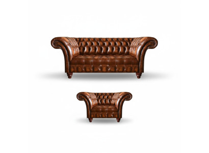 Luxurious Chesterfield Living Room Suite Leather Armchair 3-Seater 2-Piece Set
