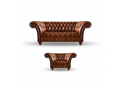 Luxurious Chesterfield Living Room Suite Leather Armchair 3-Seater 2-Piece Set