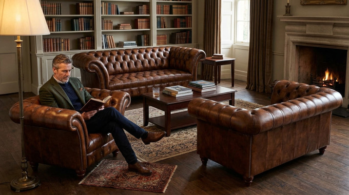 High-quality Chesterfield suite, sofa set, 2x sofas, upholstered armchair