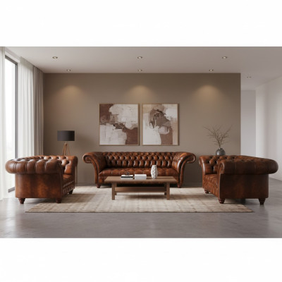 High-quality Chesterfield suite, sofa set, 2x sofas, upholstered armchair